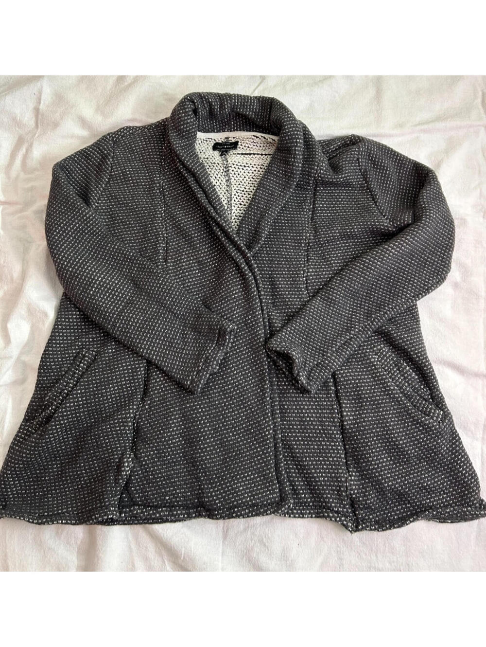 Lucky Brand Women Size M 100% Cotton black and white waffle knit cardigan